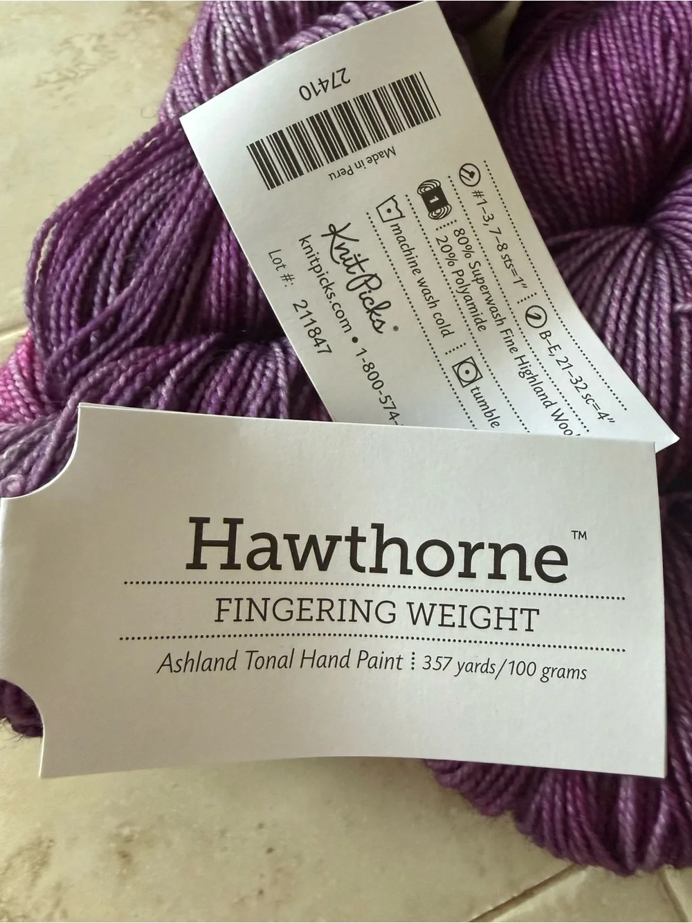 Hawthorne Fingering Weight Ashland Tonal Hand Paint Yarn in Purple